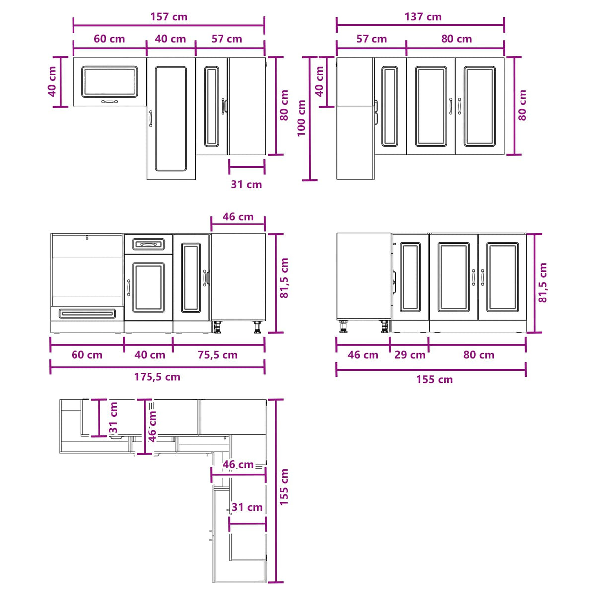 Kuhinjska jedinica KALMAR 8 pcs Crna Konstruirano drvo