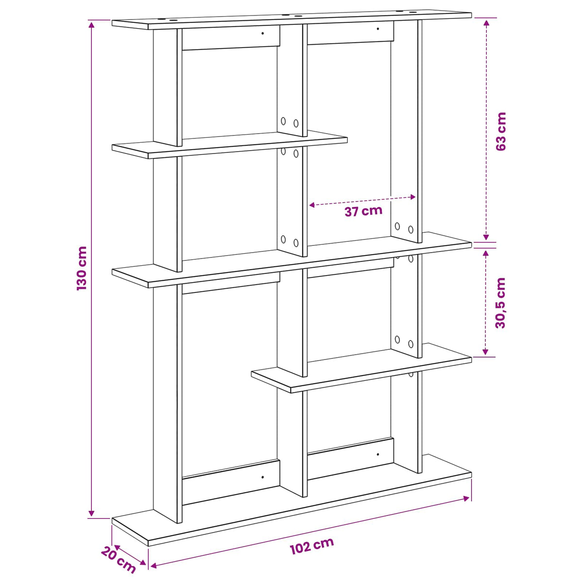Polica zidna Crna 102 x 20 x 130 cm Konstruirano drvo