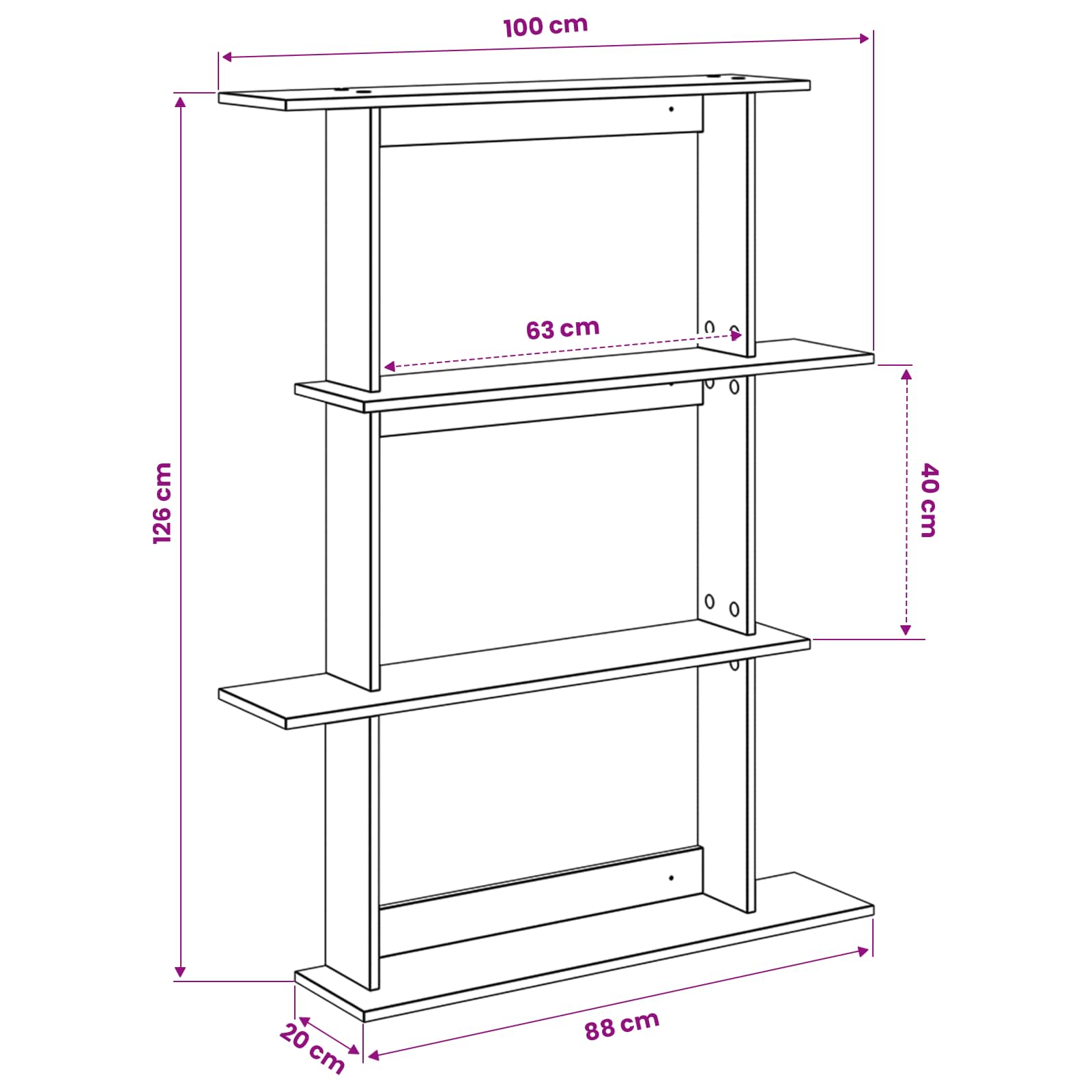 Polica zidna Crna 100 x 20 x 126 cm Konstruirano drvo