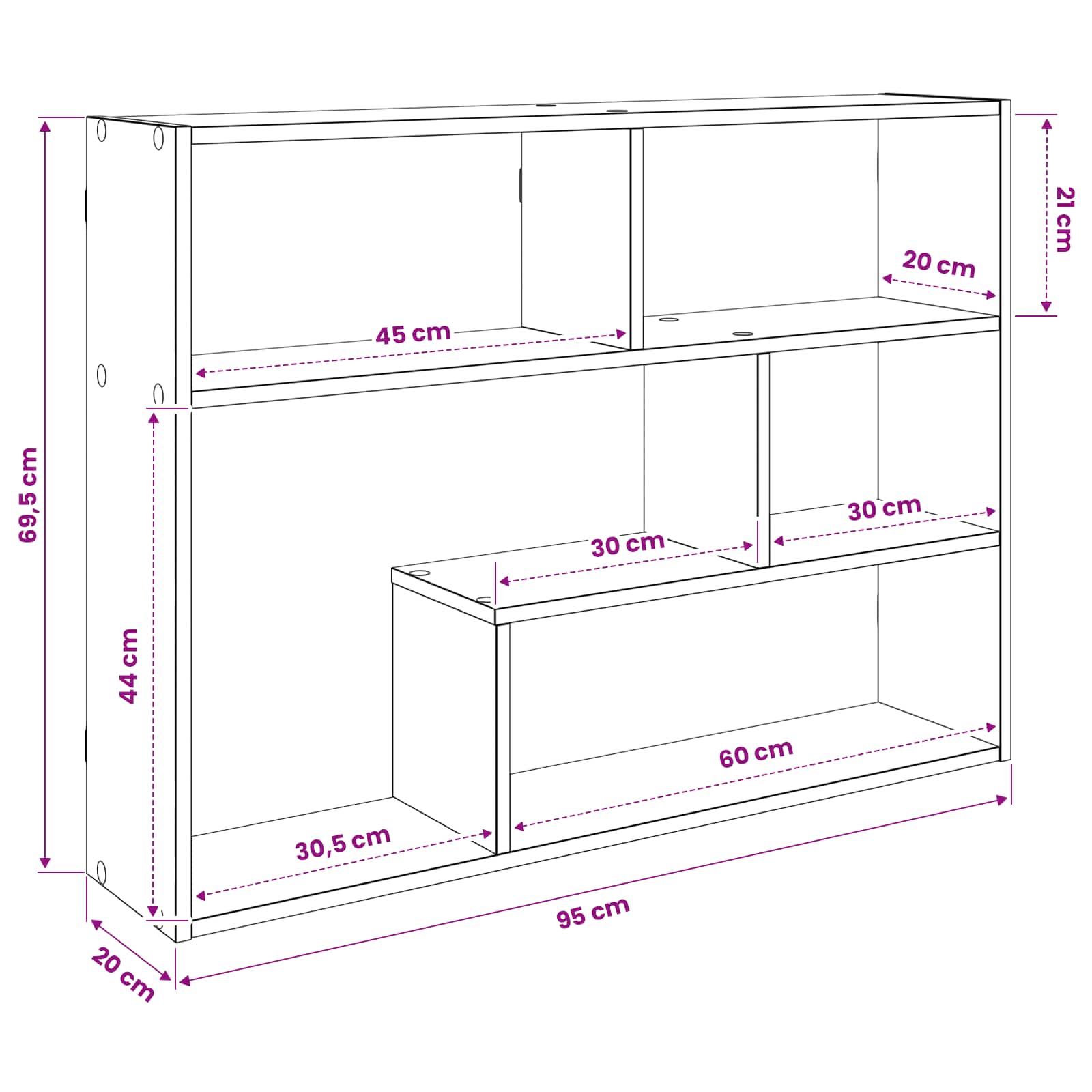 Polica na zidu Zidna montaža Crna 95 x 20 x 69,5 cm