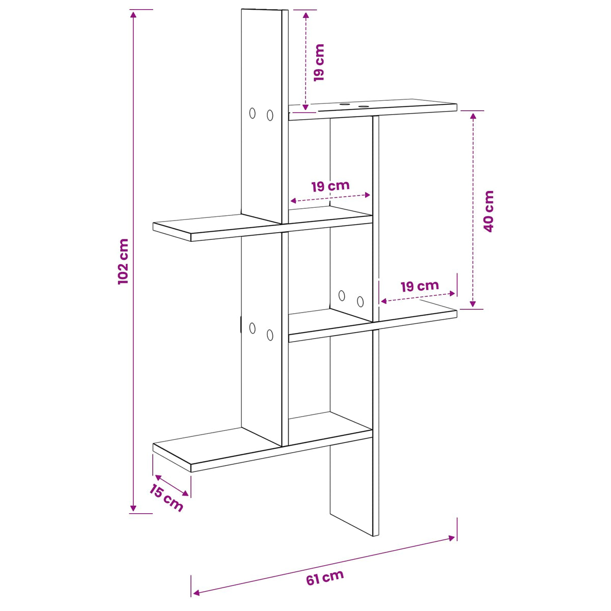 Polica na zidu Betonska siva 61 x 15 x 102 cm Konstruirano drvo