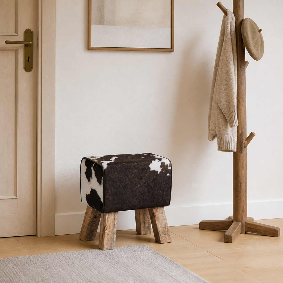 klupa 40 x 30 x 45 cm Prava koža Crna i bijela