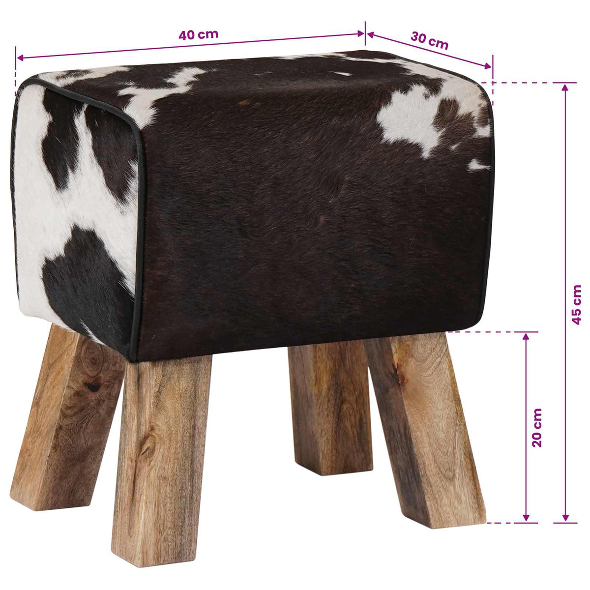 klupa 40 x 30 x 45 cm Prava koža Crna i bijela