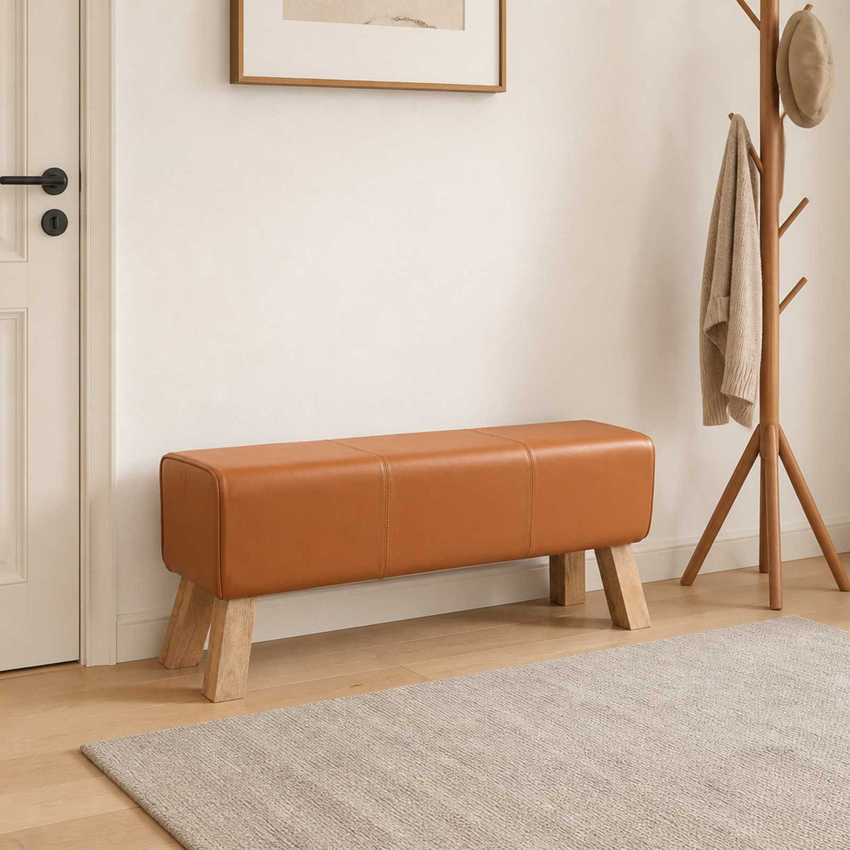 klupa 110 x 30 x 45 cm Prava koža Smeđa