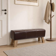 klupa 110 x 30 x 45 cm Prava koža Tamno smeđa