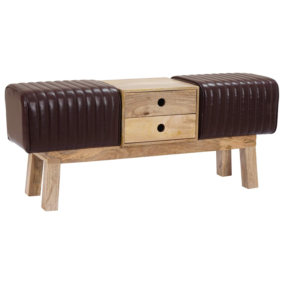 klupa 110 x 30 x 45 cm Prava koža Tamno smeđa
