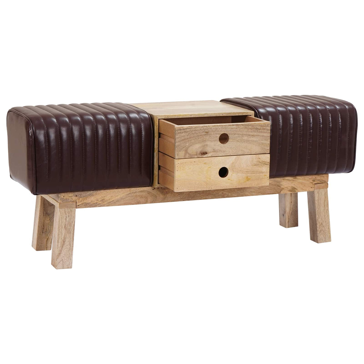 klupa 110 x 30 x 45 cm Prava koža Tamno smeđa