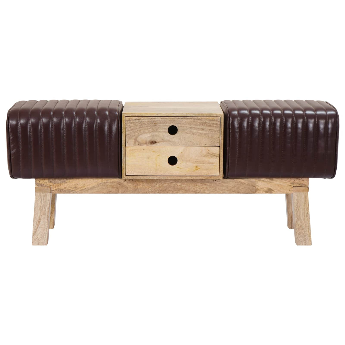 klupa 110 x 30 x 45 cm Prava koža Tamno smeđa