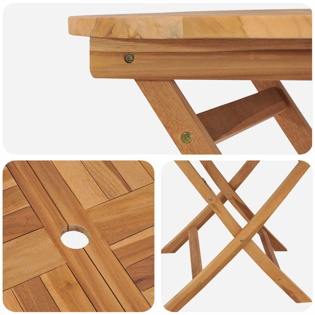 Preklopni vrtni stol Prirodna Ø 90 x 75 cm Čvrsto teak drvo
