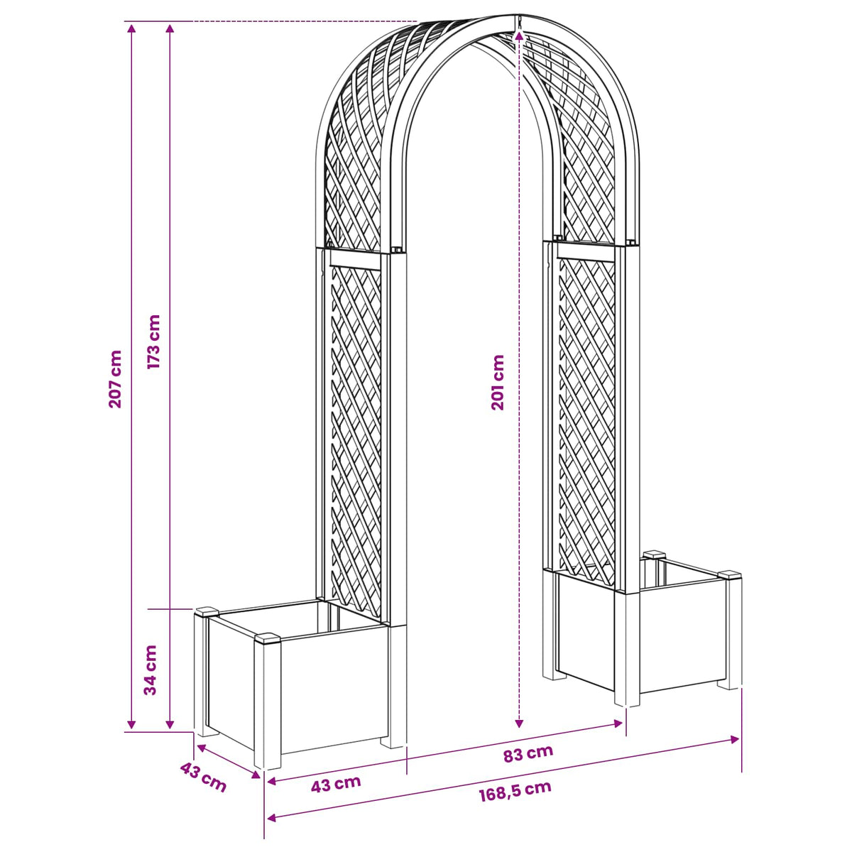 Roza arh s saksijom Bijela 168,5 x 43 x 207 cm PP