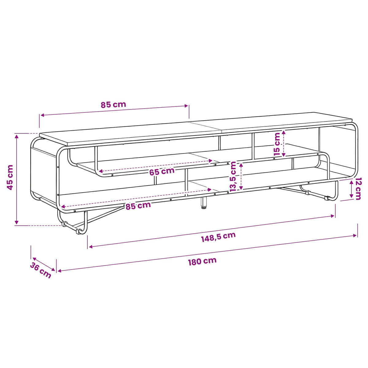 TV stalak 180 x 36 x 45 cm Crni hrast Konstruirano drvo