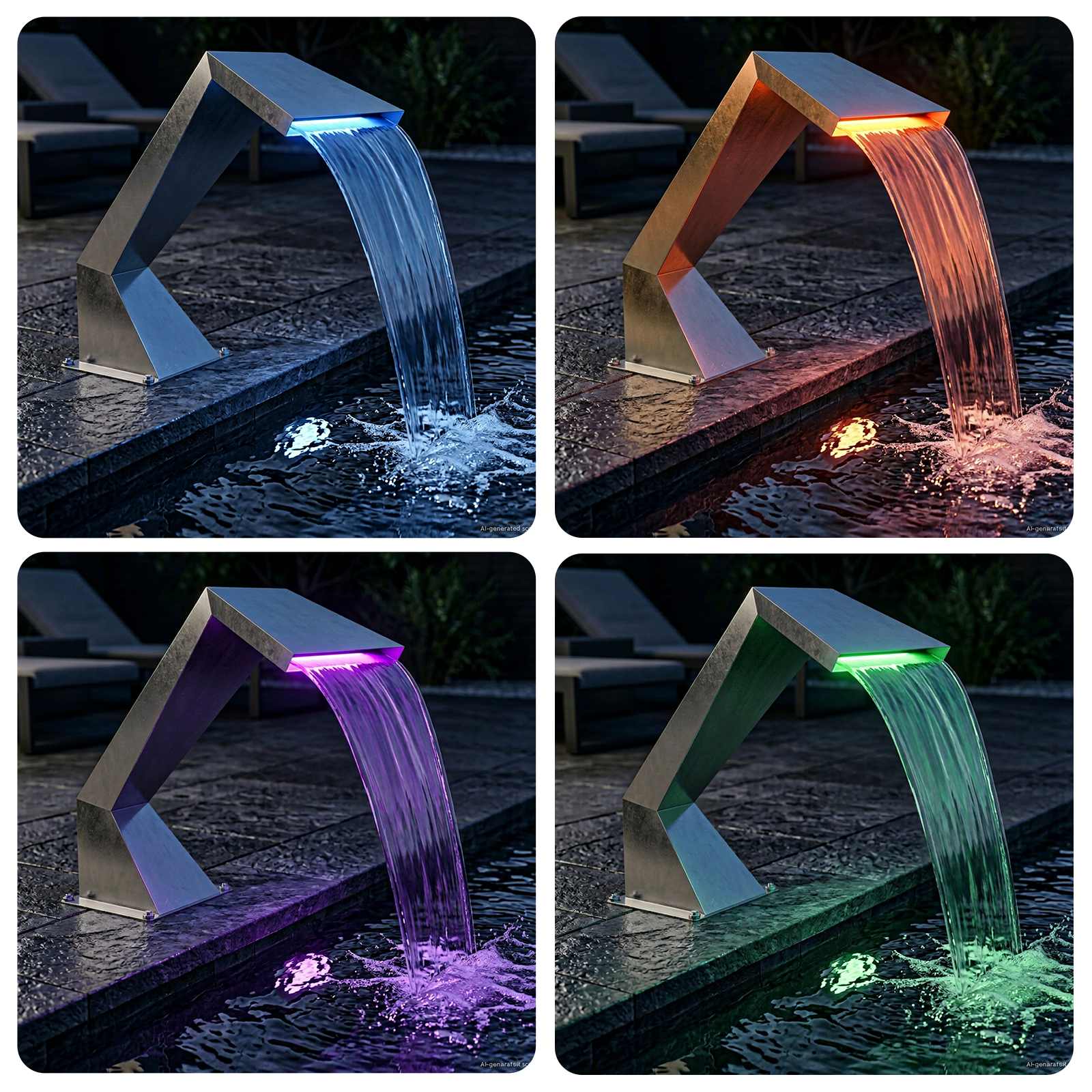 Vodopad za bazen s RGB LED-ima Nehrđajući čelik Srebrna