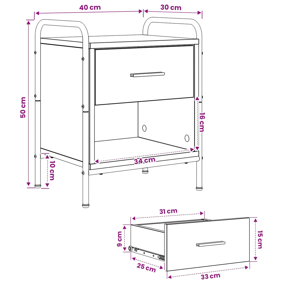 Noćni ormar Siva Sonoma 40 x 30 x 50 cm Konstruirano drvo