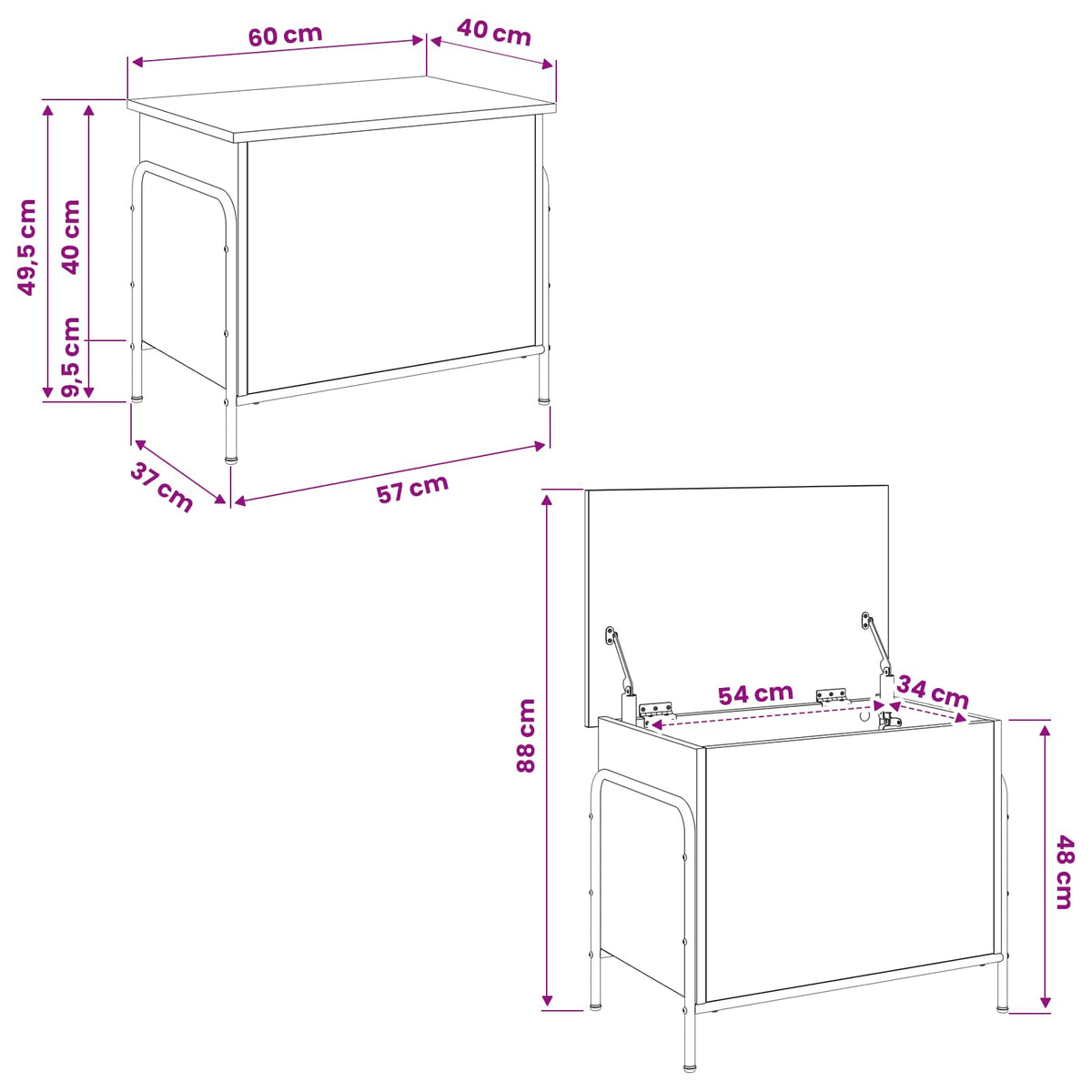 Kutija za spremanje Crni hrast 80 x 40 x 49,5 cm