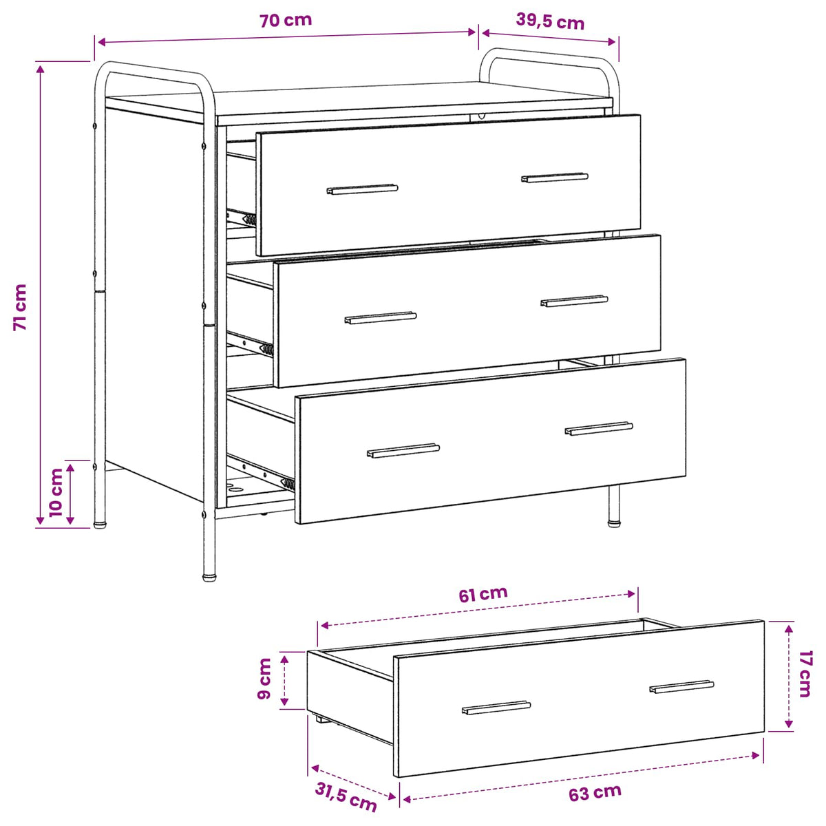 Ormar s ladicama Dimljeni hrast 70 x 39,5 x 71 cm