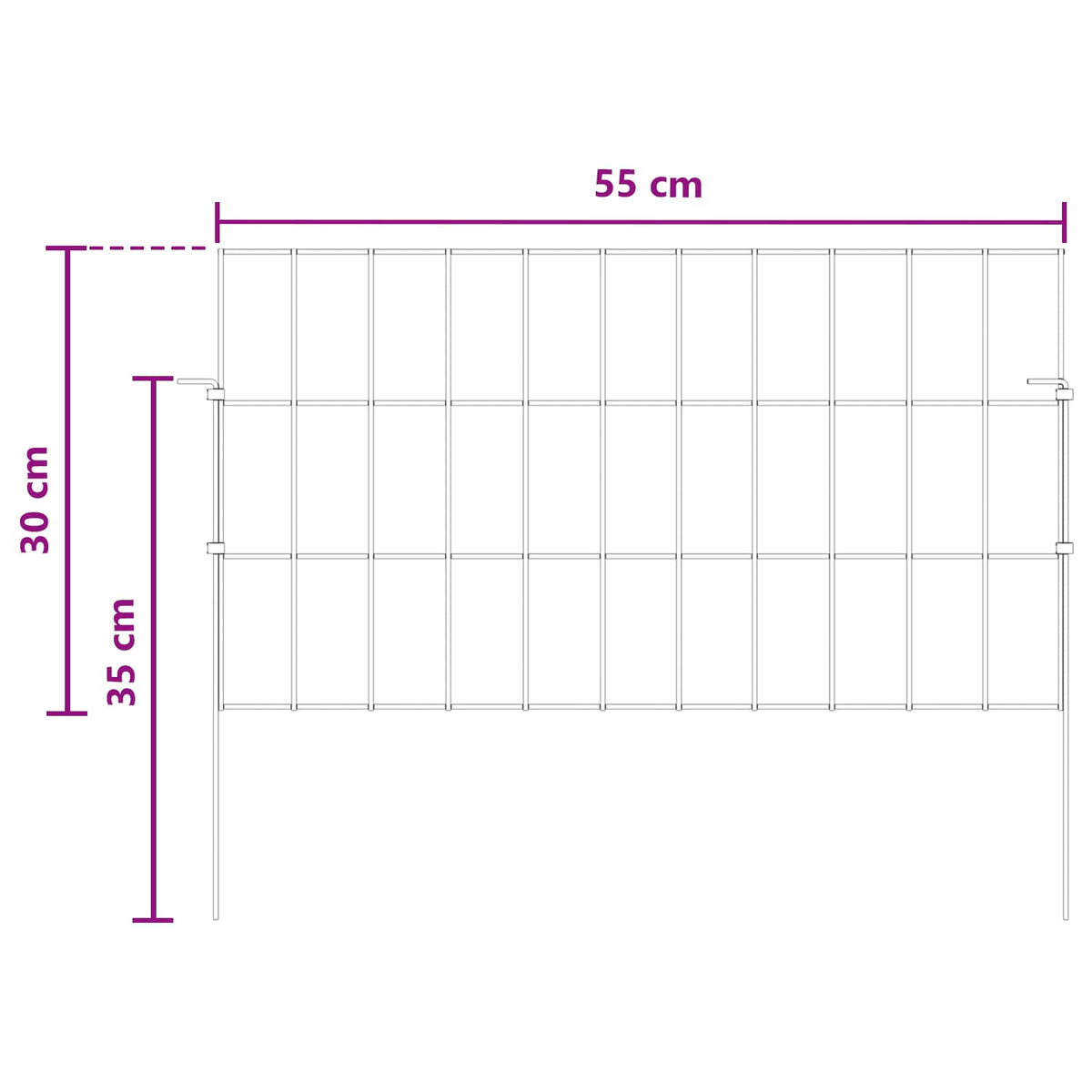 Ograda za vrt s kolčićima 12 pcs 55 x 30 cm Mesh Srebrna