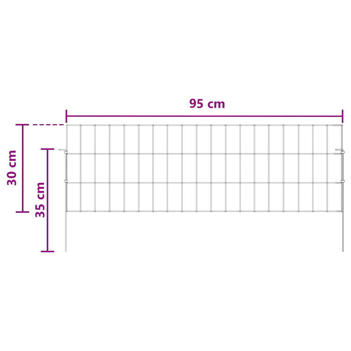 Ograda za vrt s kolčićima 12 pcs 95 x 30 cm Mesh Srebrna