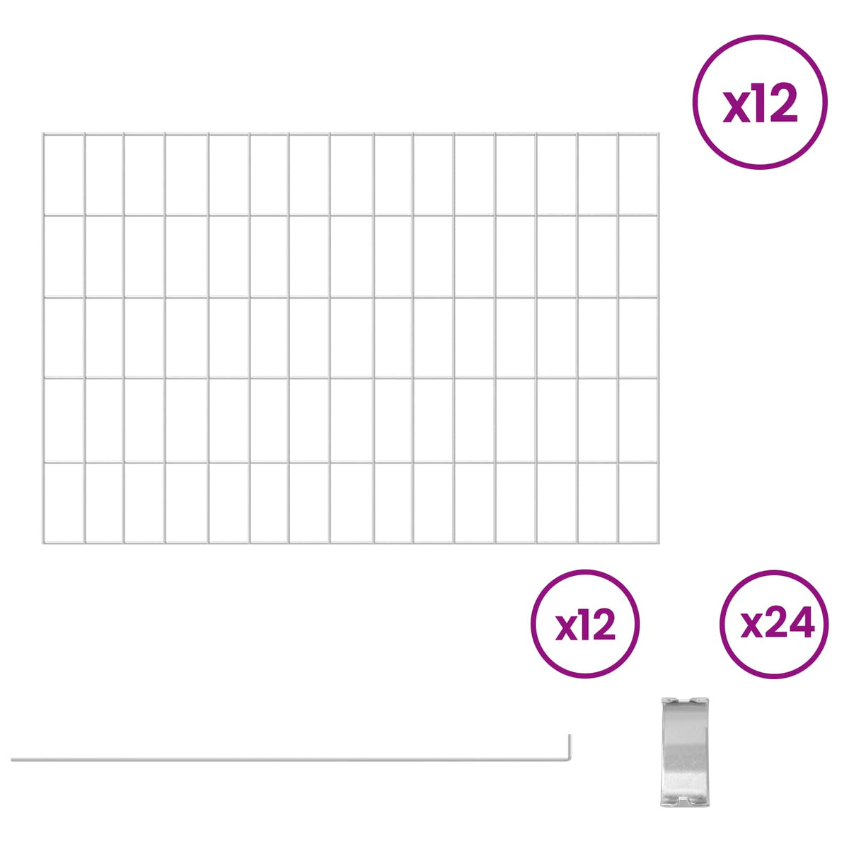 Ograda za vrt s kolčićima 12 pcs 75 x 50 cm Mesh Srebrna