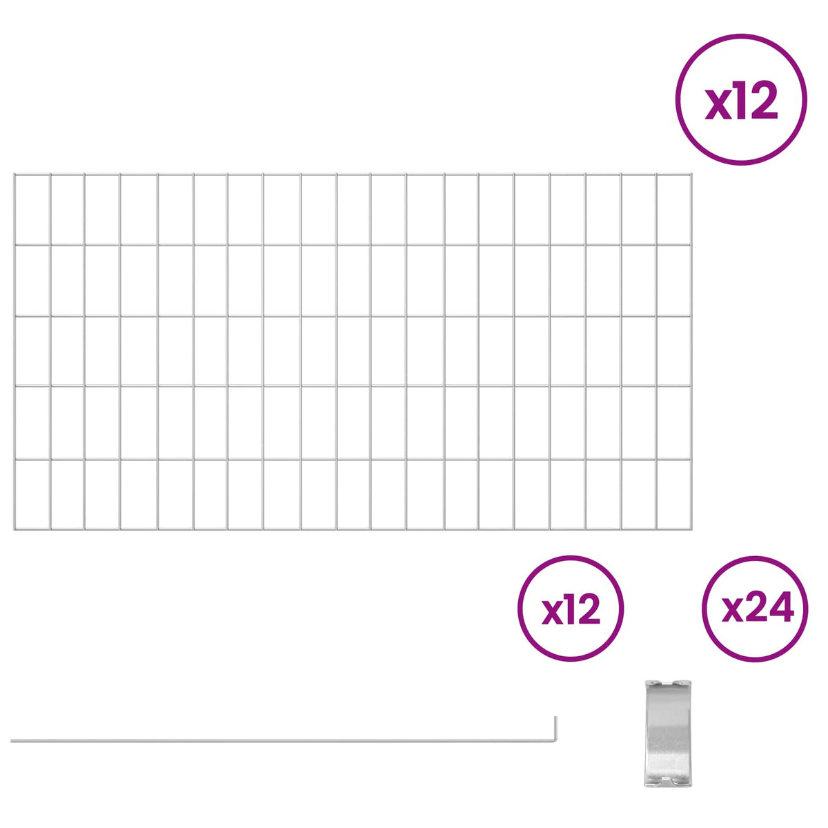 Ograda za vrt s kolčićima 12 pcs 95 x 50 cm Mesh Srebrna