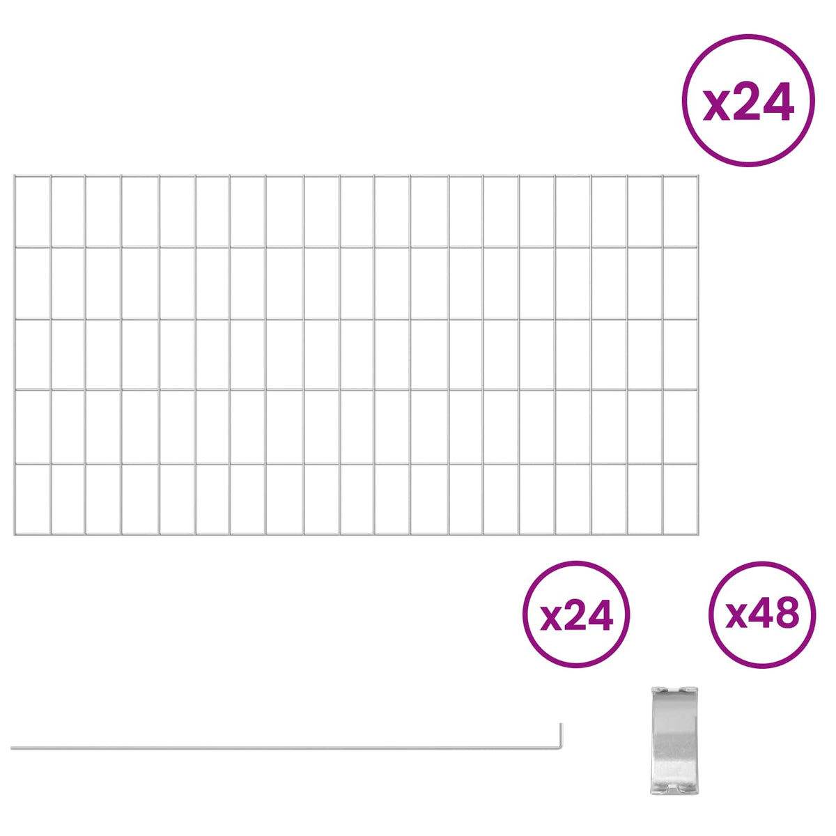 Ograda za vrt s kolčićima 24 pcs 95 x 50 cm Mesh Srebrna