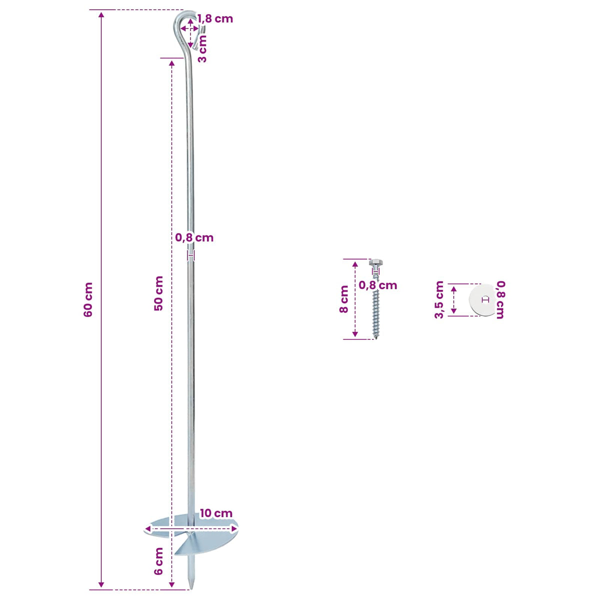 Zemaljska sidra 6 pcs Srebrna Ø10 x 60 cm Galvanizirani metal