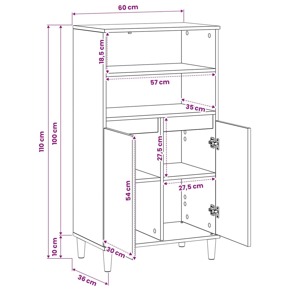 Highboard Crni hrast 60 x 36 x 110 cm Konstruirano drvo