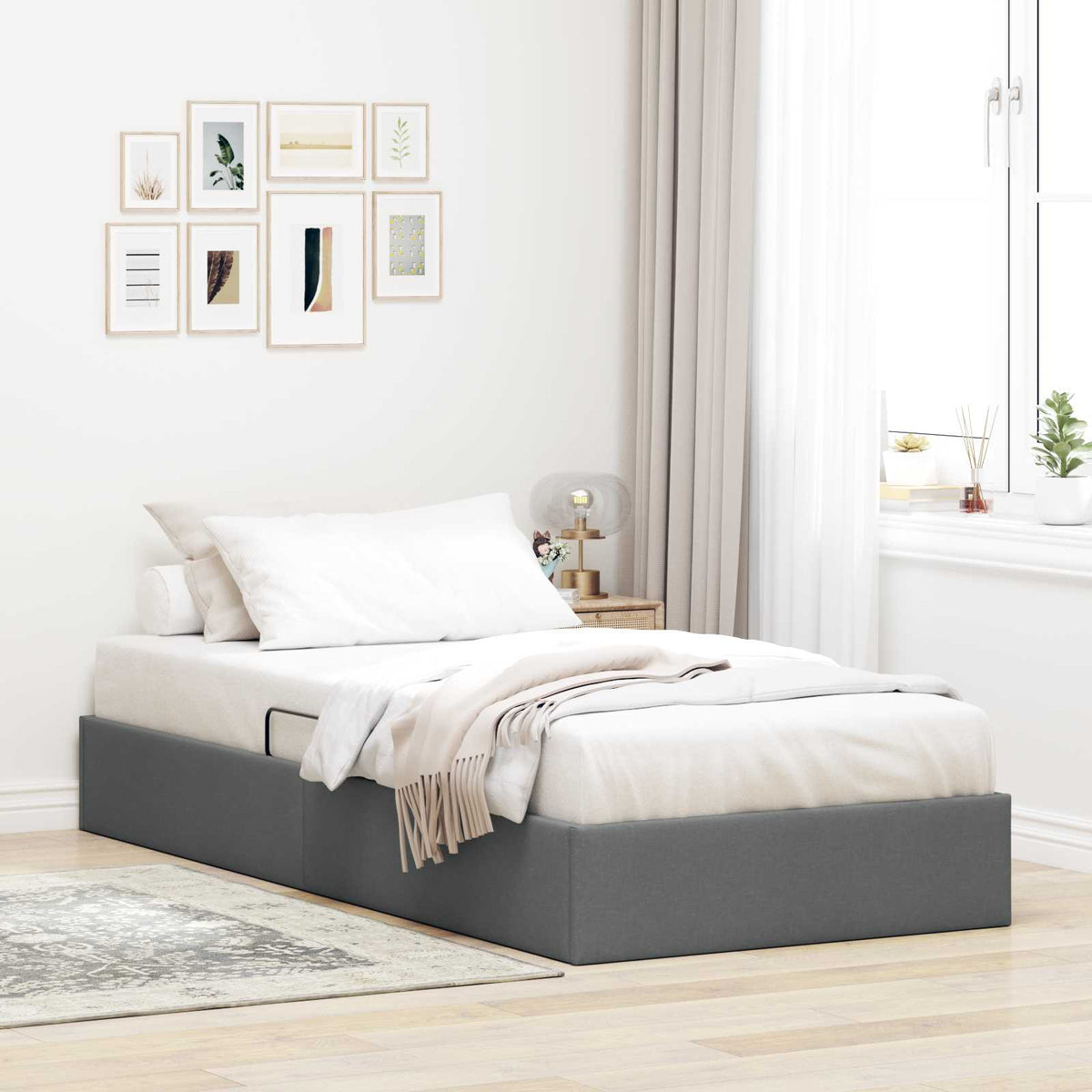 Otomanski krevet s pohranom Tamno siva 90 x 190 cm tkanina