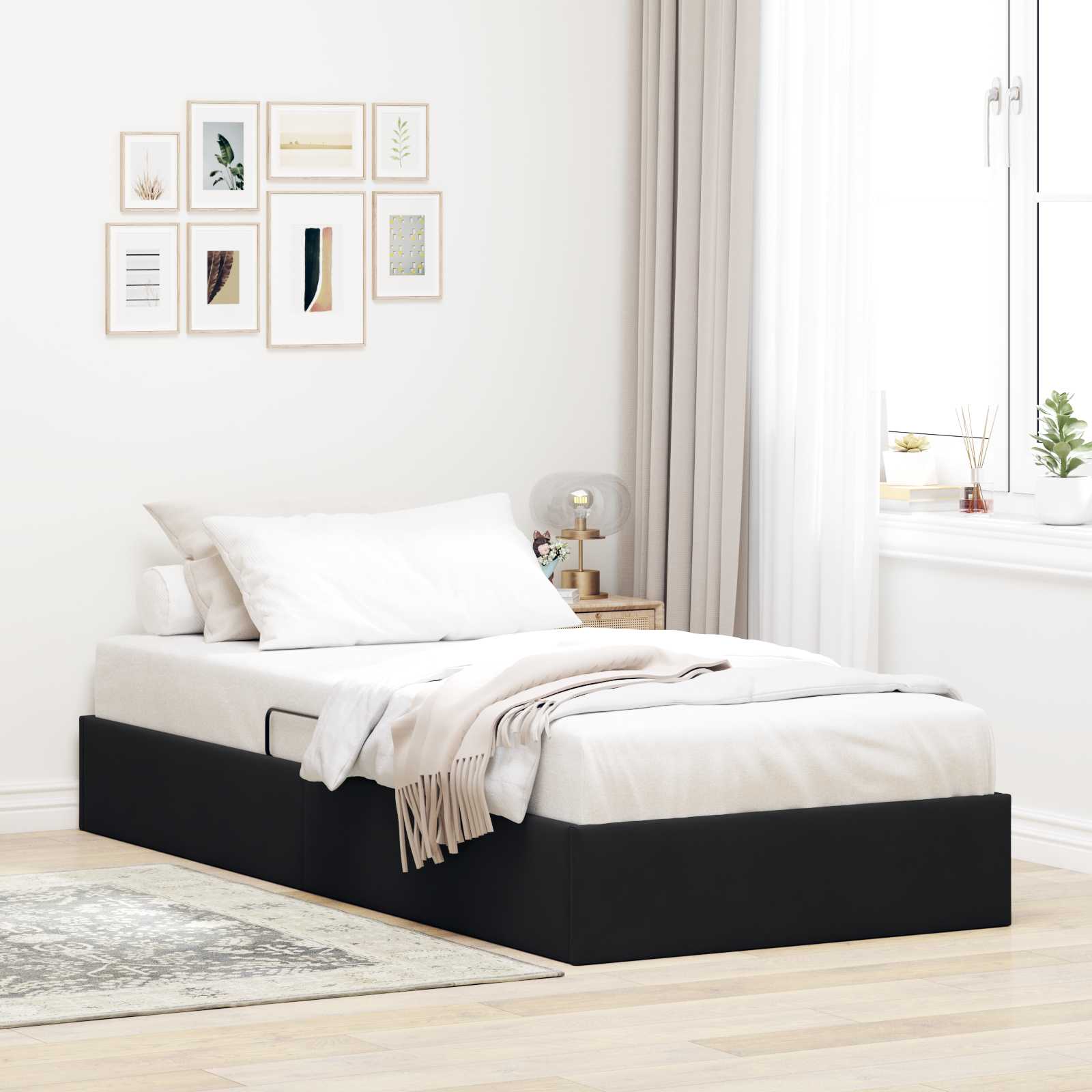 Otomanski krevet s pohranom Crna 100 x 200 cm Baršun