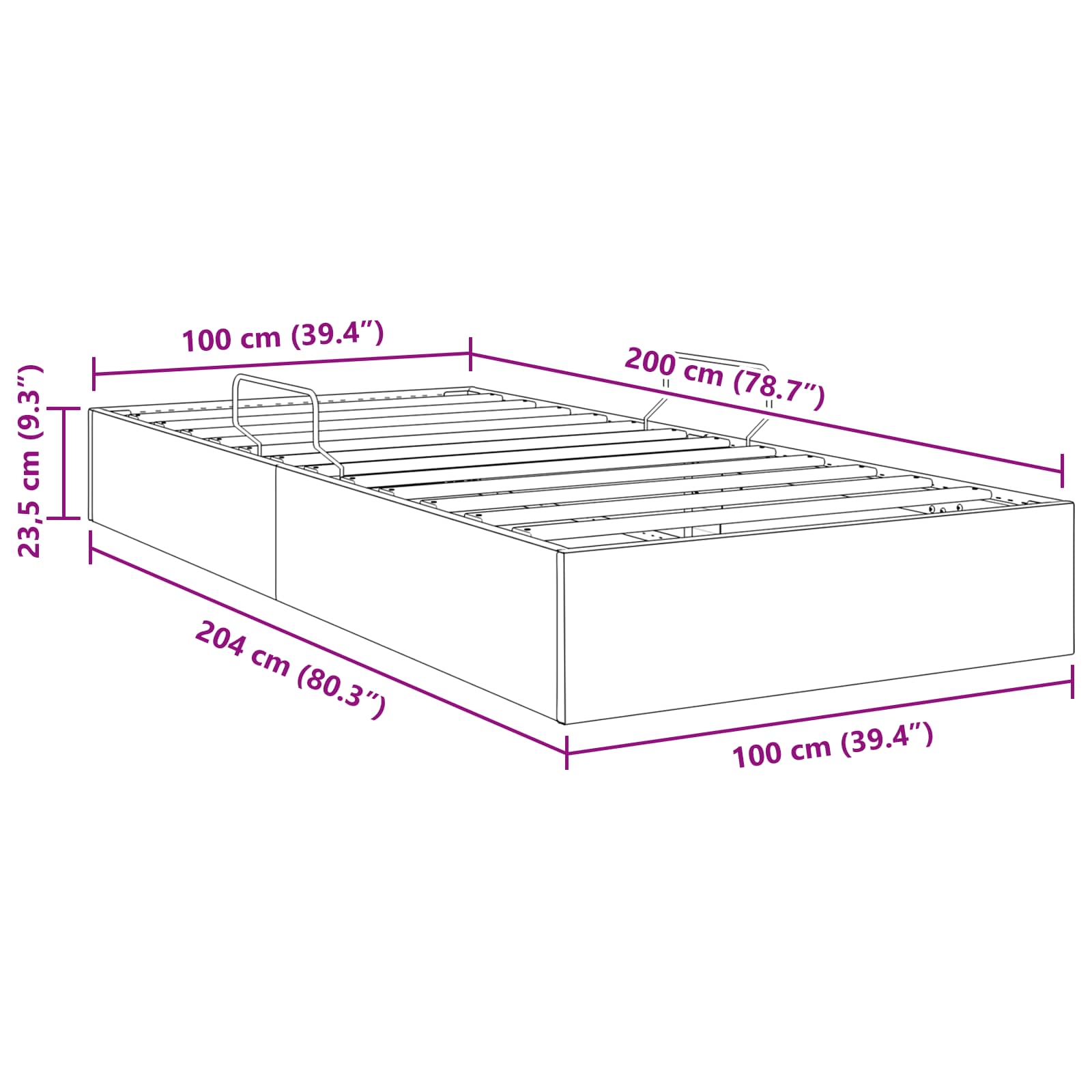 Otomanski krevet s pohranom Crna 100 x 200 cm Baršun