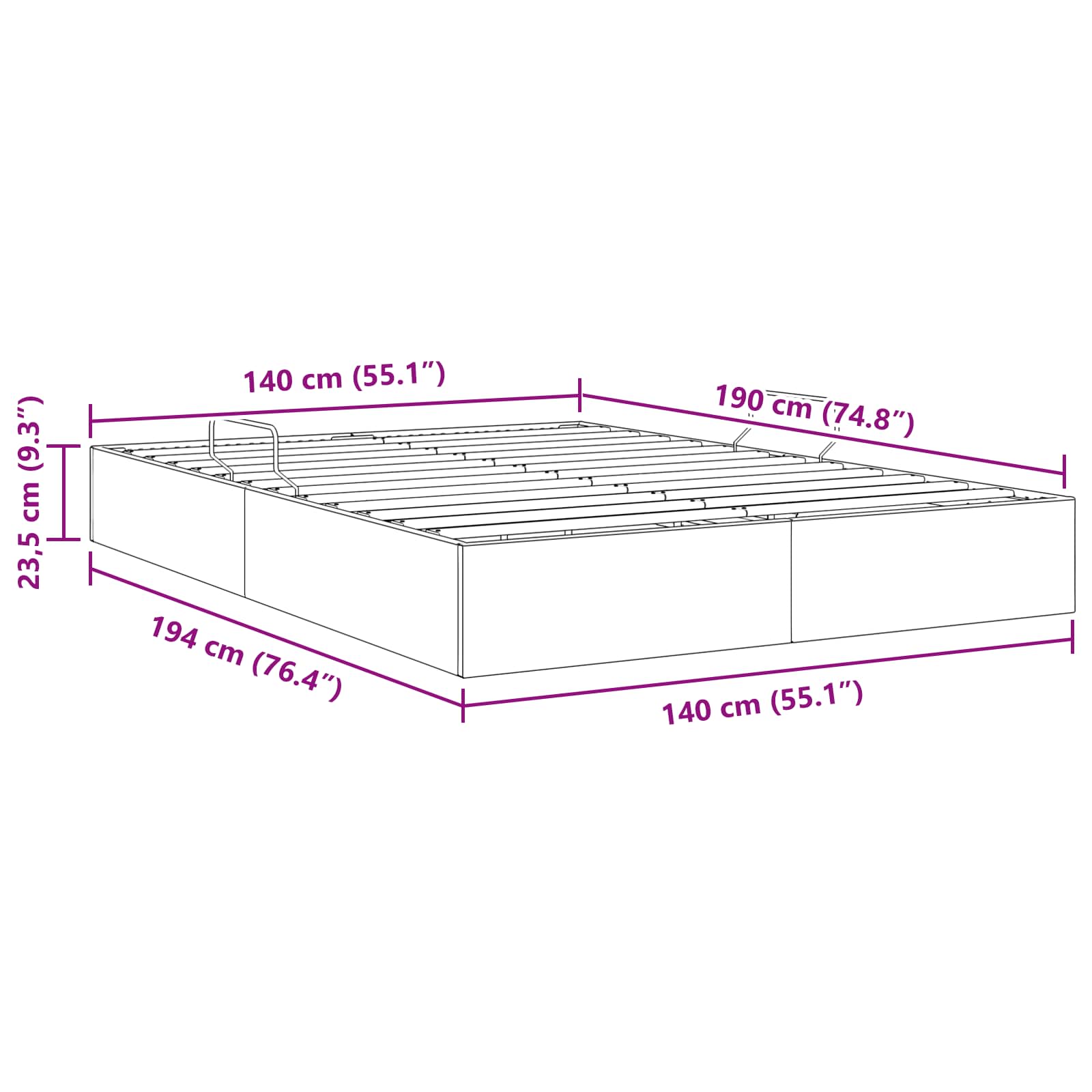 Otomanski krevet s pohranom Tamnosiva 140 x 190 cm Baršun