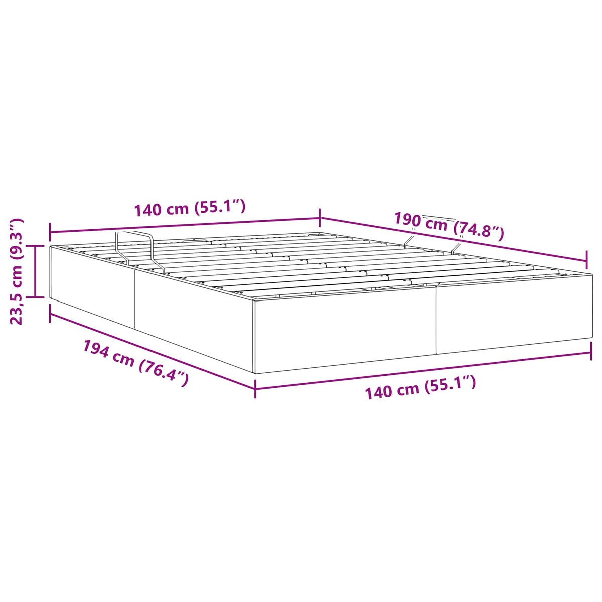 Otomanski krevet s pohranom Crna 140 x 190 cm Baršun