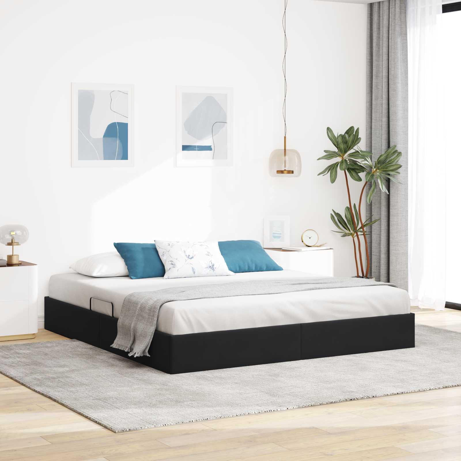 Otomanski krevet s pohranom Crna 160 x 200 cm Baršun