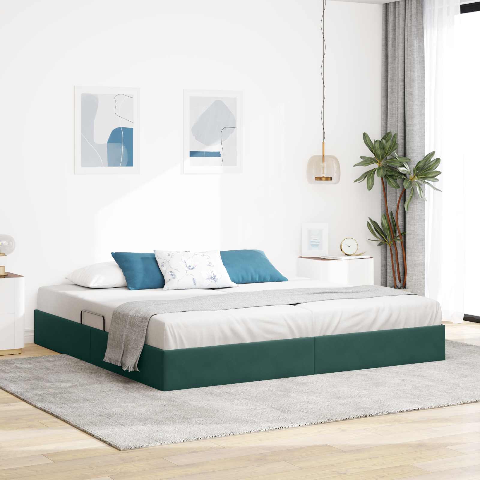 Otomanski krevet s pohranom Tamnozelena 200 x 200 cm Baršun