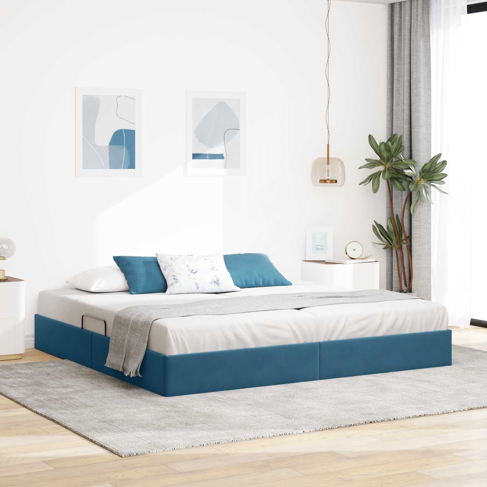 Otomanski krevet s pohranom Tamno plava 200 x 200 cm Baršun
