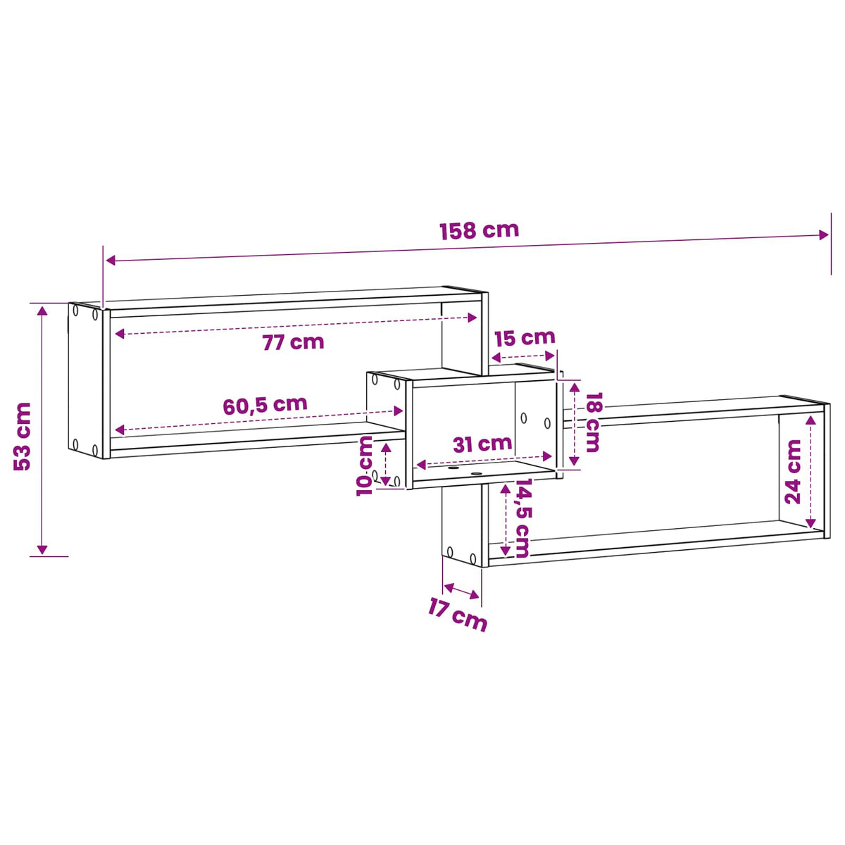 Zidna polica Betonska siva 158 x 17 x 53 cm Konstruirano drvo
