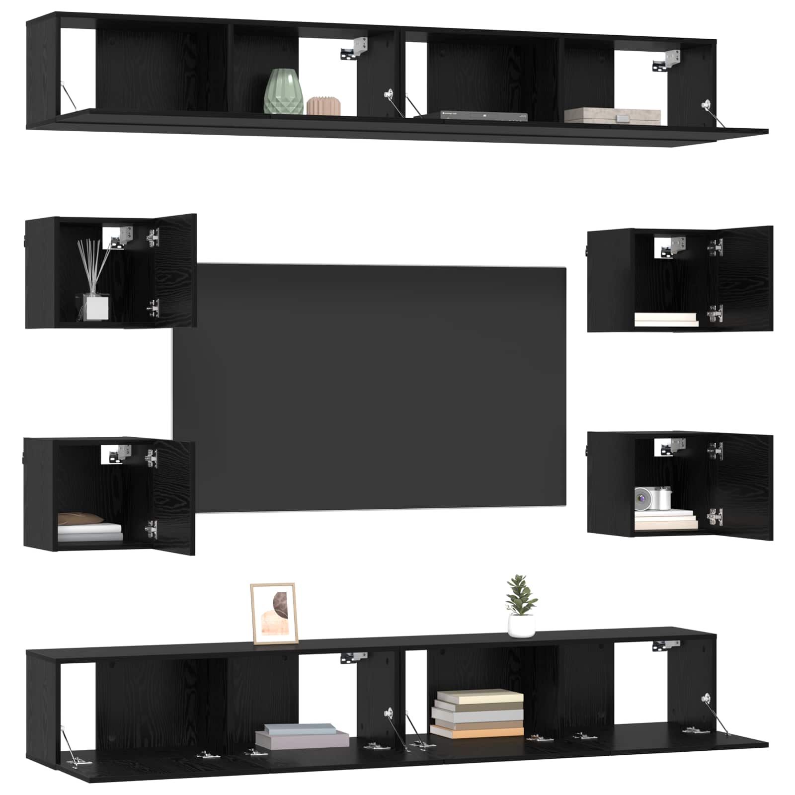 Set TV komoda 8 pcs 100 x 30 x 30 cm Crni hrast