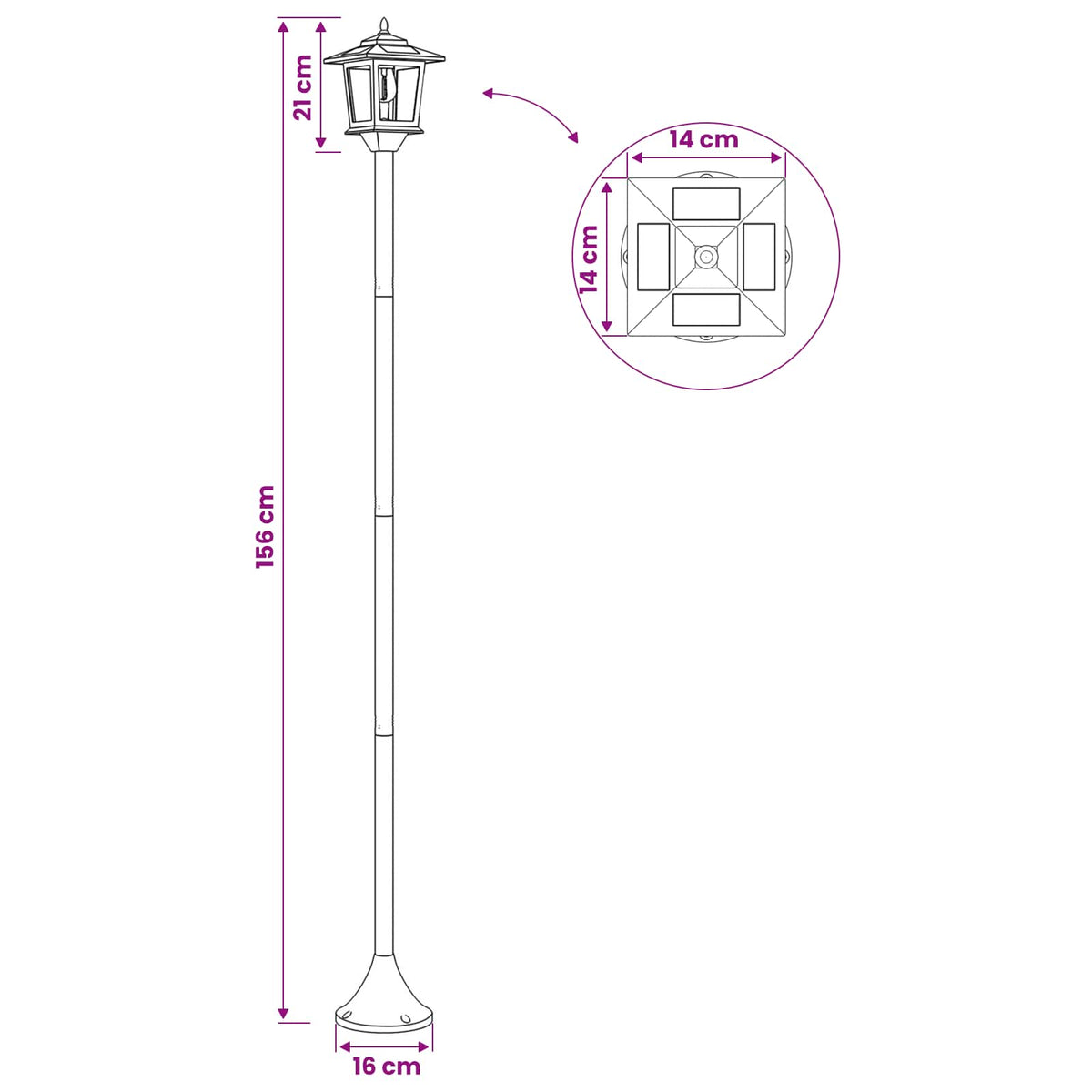 Set uličnih lampi with LED Bulb 2 kom. Crna 16 x 16 x 156 cm