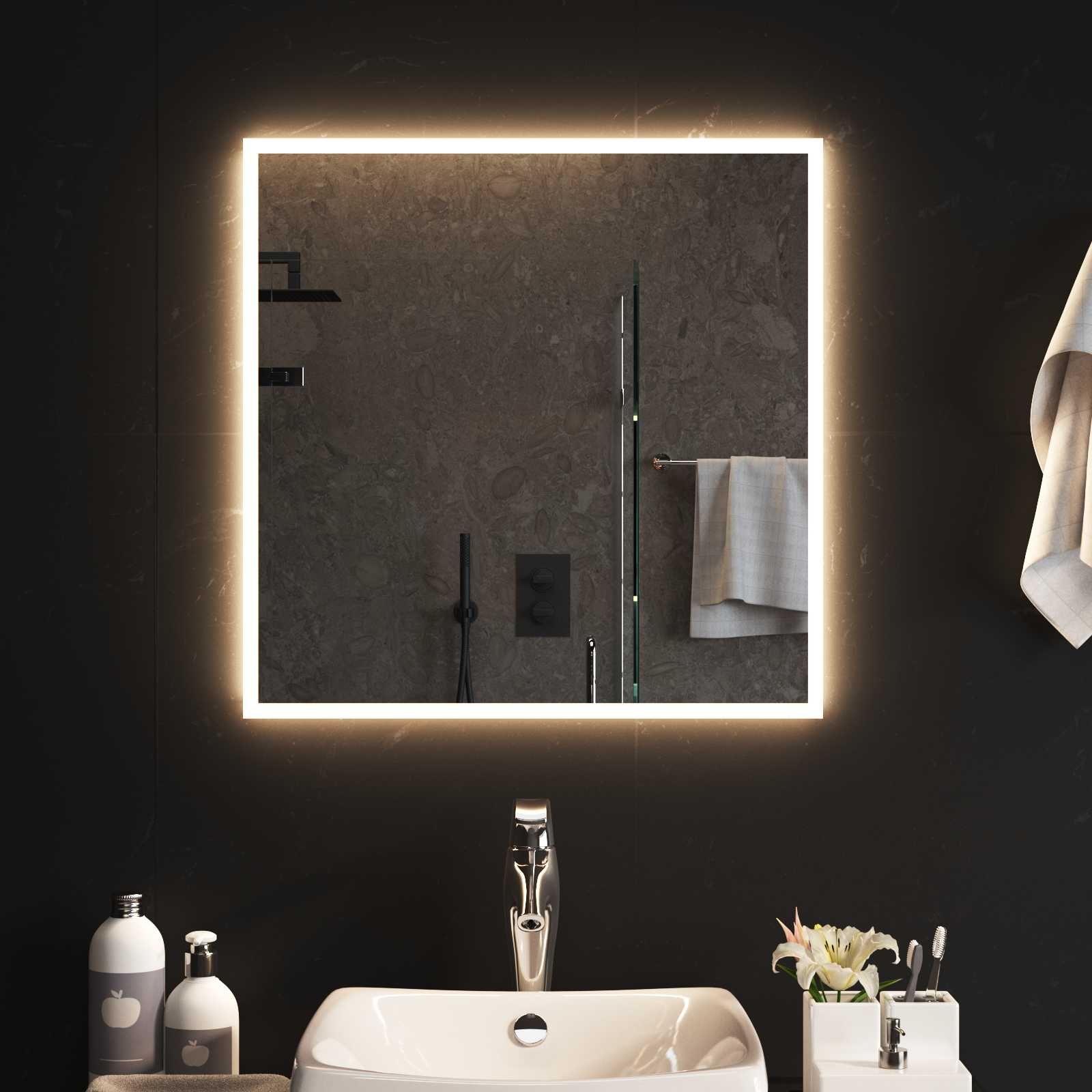 LED kupaonsko ogledalo s ogledalom *Transparent*an 60 x 60 cm