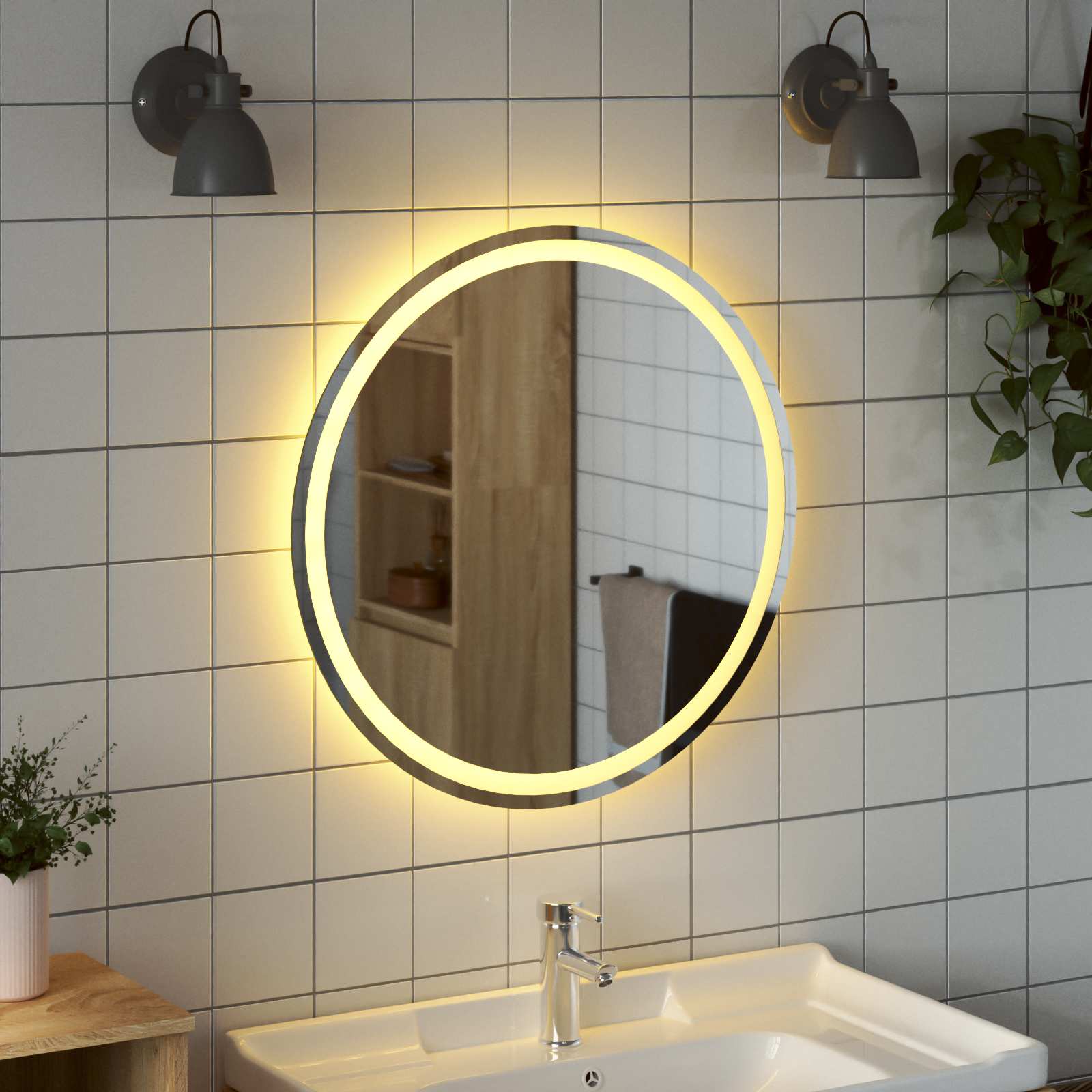 LED kupaonsko ogledalo s ogledalom *Transparent*an Ø 70 cm