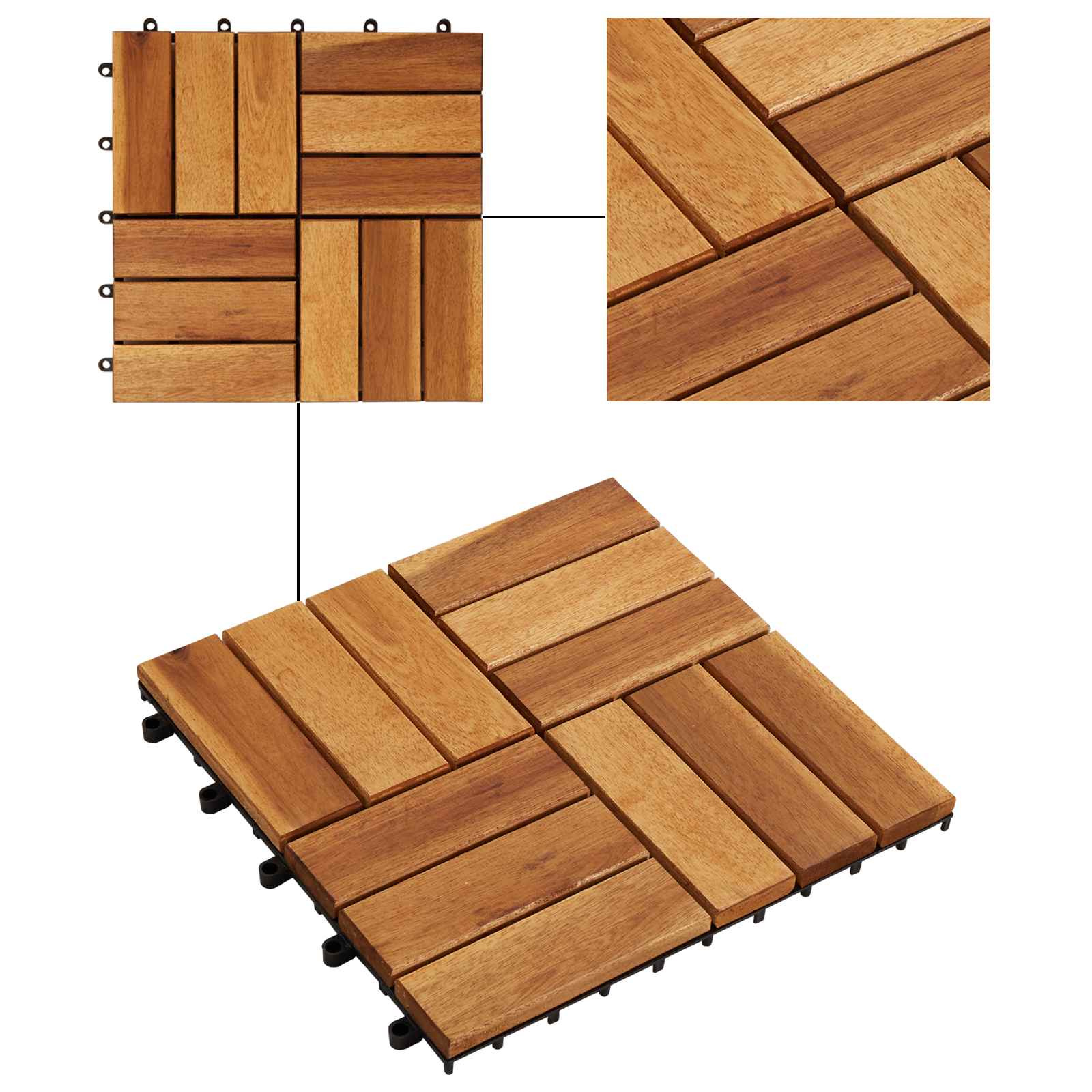 Pločice za decking 30 pcs Smeđa 30 x 30 cm Acacijsko drvo