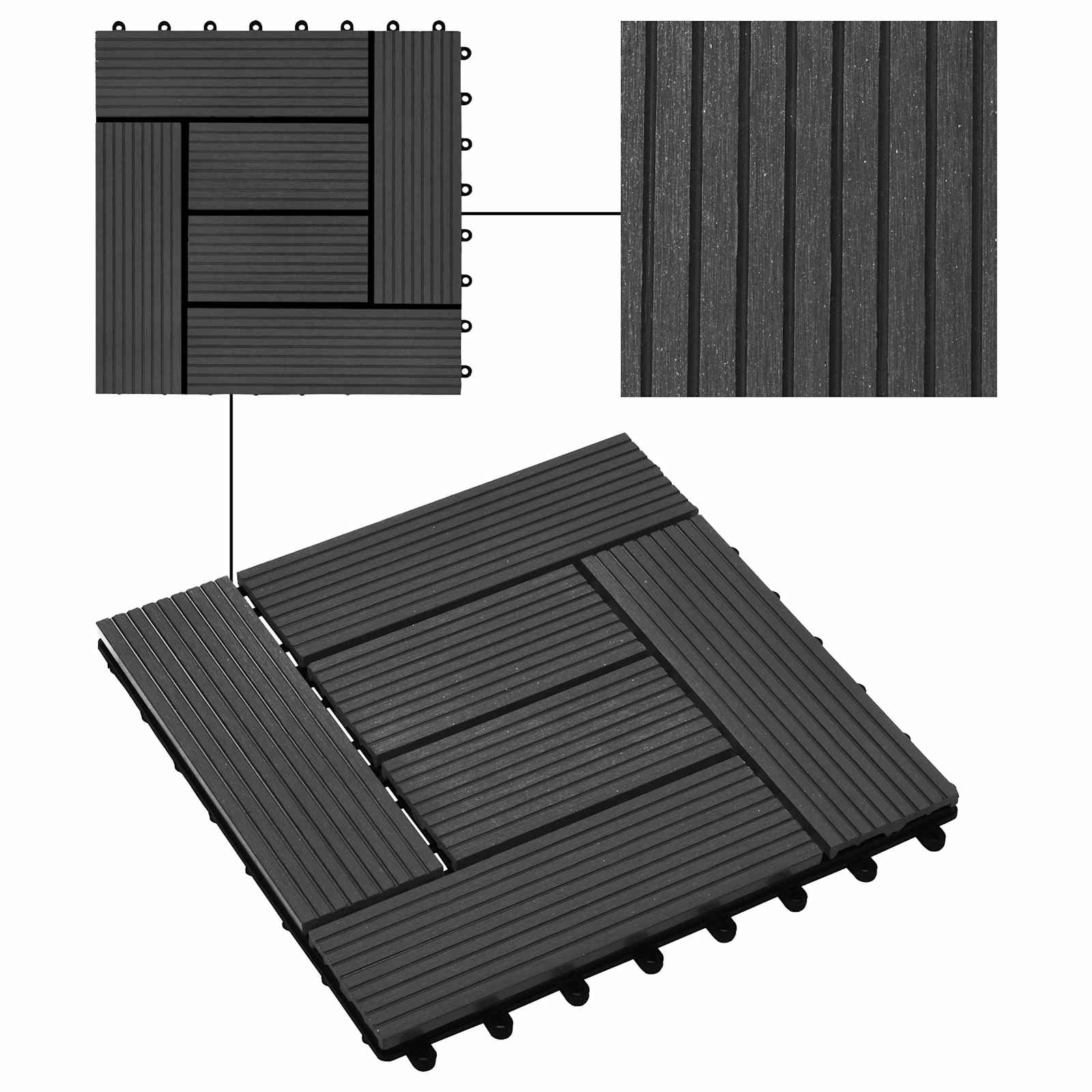 Pločice za decking 22 pcs Crna 30 x 30 cm Drvoplastična smjesa