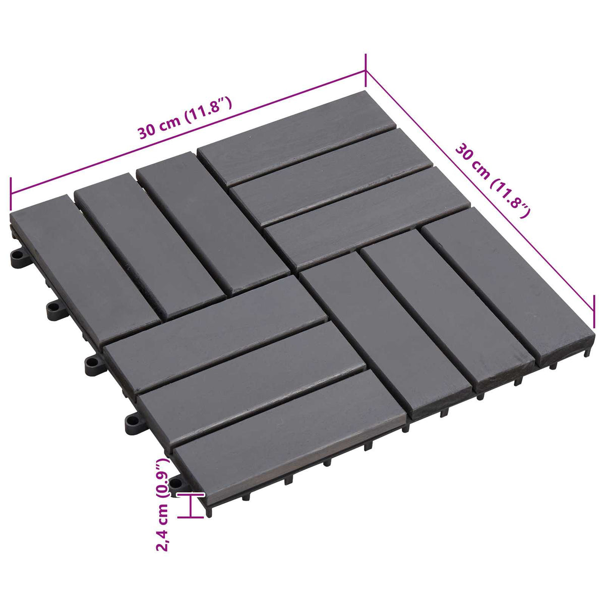 Pločice za decking 30 pcs Siva 30 x 30 cm Acacijsko drvo