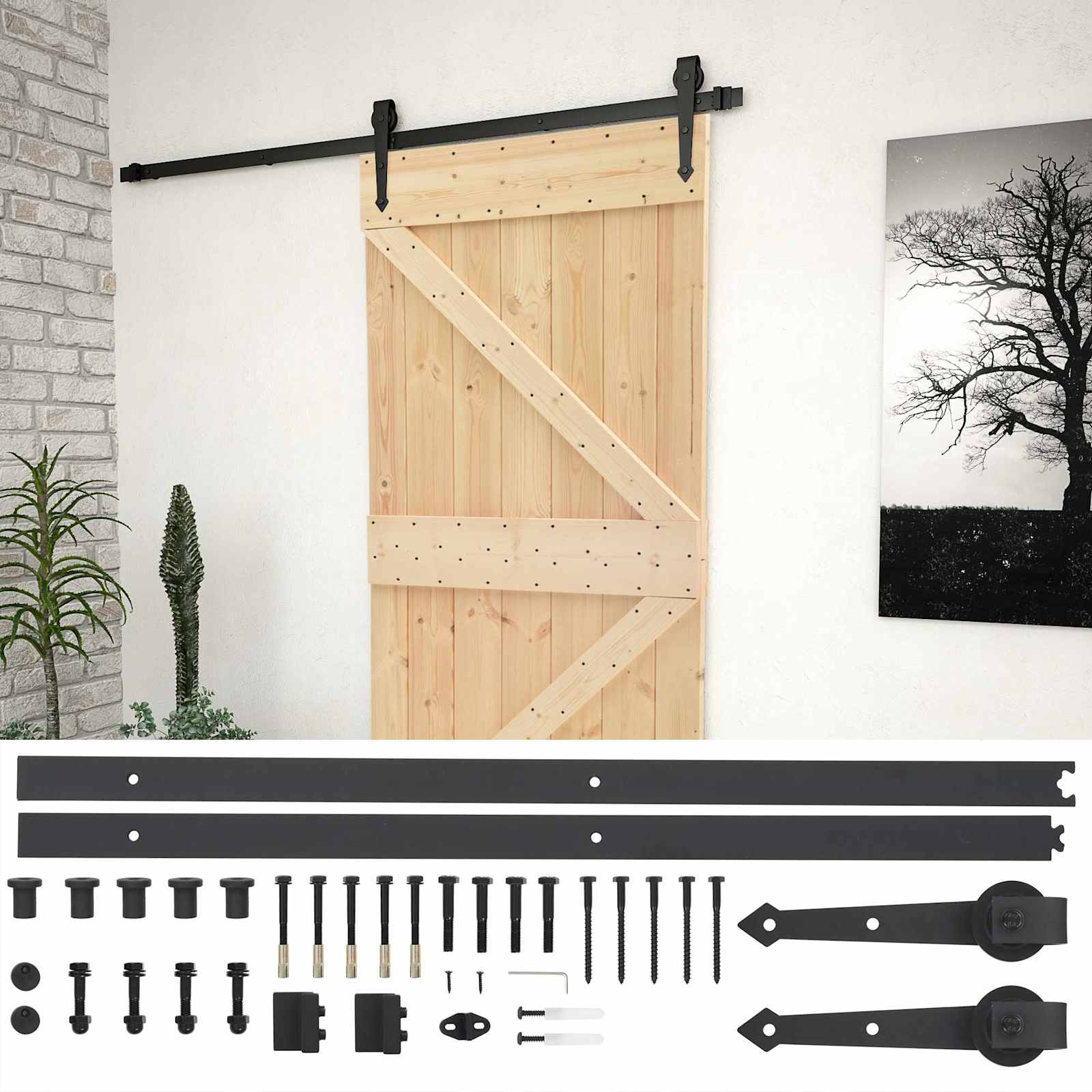 Klizna vrata Prirodna i crna 90 x 210 cm Masivna borovina