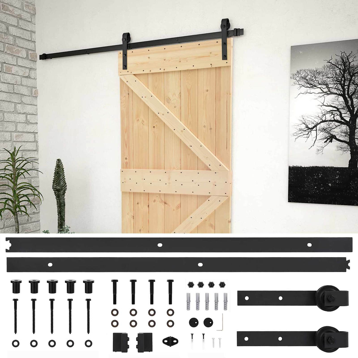 Klizna vrata 90 x 210 cm Masivna borovina Prirodna i crna