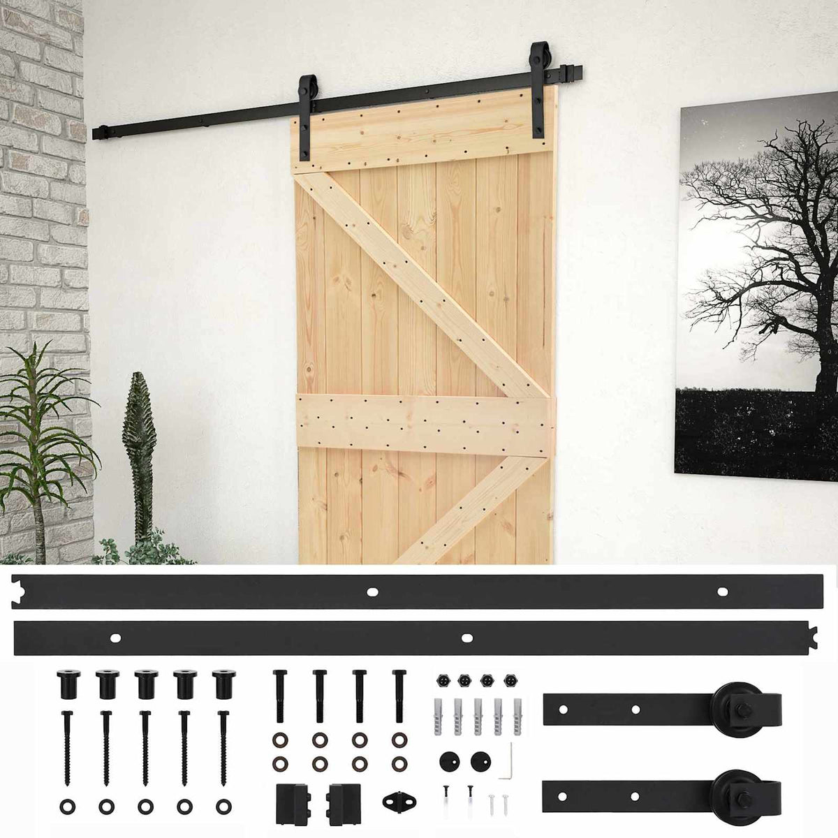 Klizna vrata 90 x 210 cm Masivna borovina Prirodna i crna