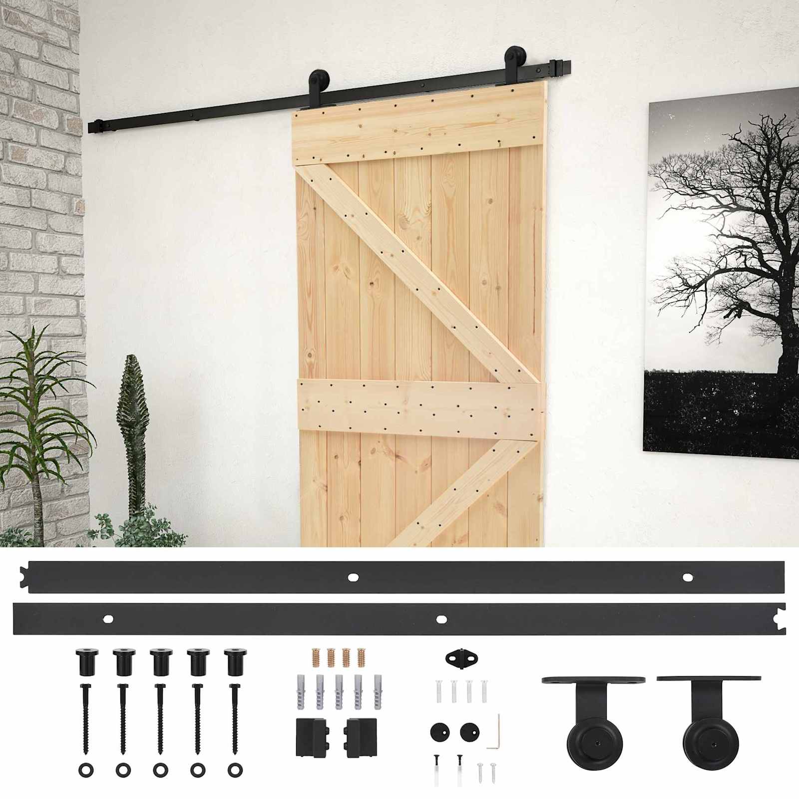 Klizna vrata Prirodna i crna 100 x 210 cm Masivna borovina