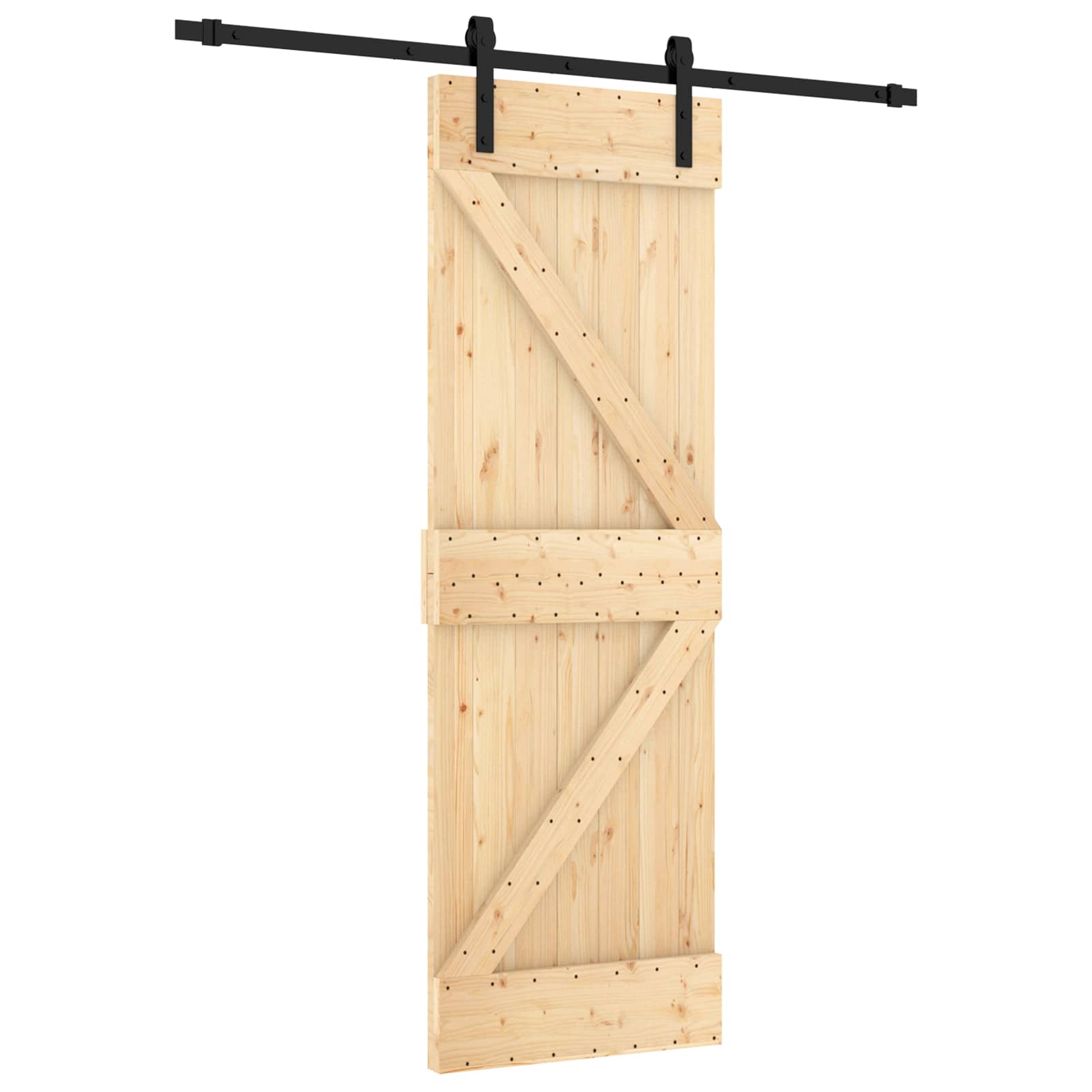 Klizna vrata Prirodna i crna 70 x 210 cm Čvrsta borovina