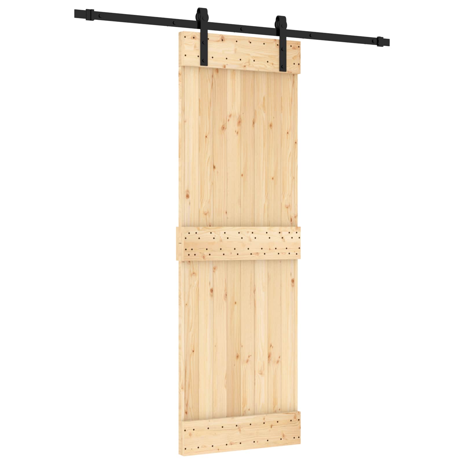 Klizna vrata Prirodna i crna 70 x 210 cm Čvrsta borovina
