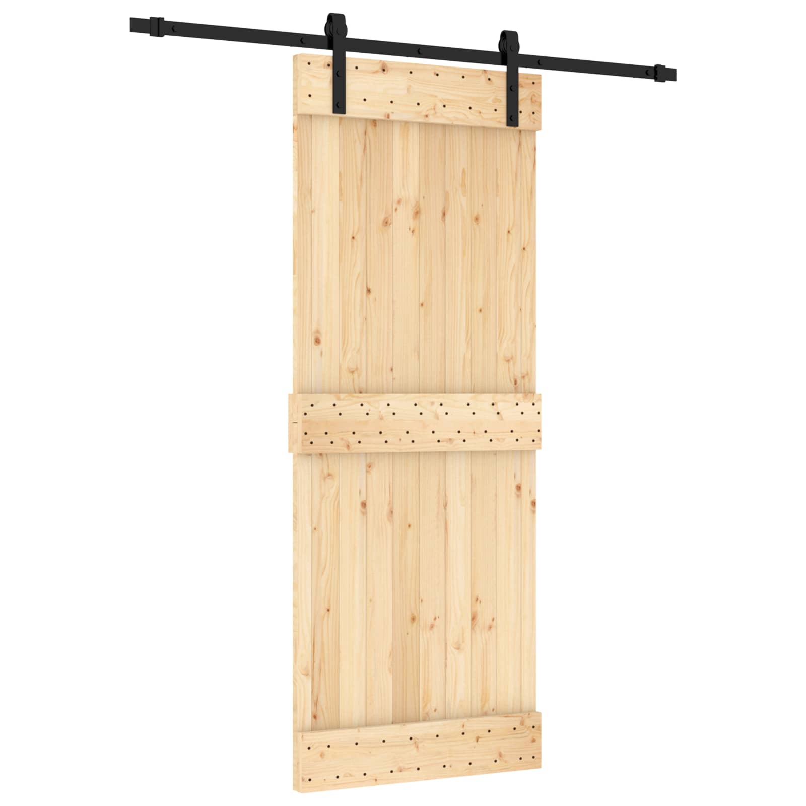 Klizna vrata Prirodna i crna 80 x 210 cm Čvrsta borovina