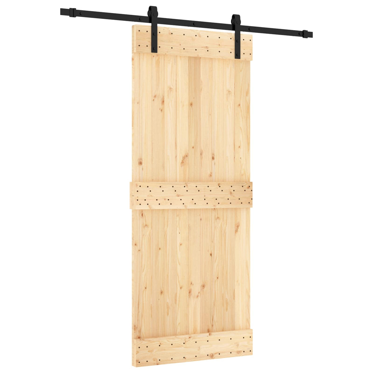 Klizna vrata Prirodna i crna 85 x 210 cm Čvrsta borovina